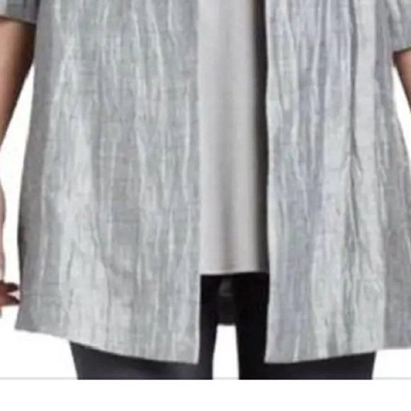Elieen Fisher Double Weave Silver Crinkle Sheen Linen Jacket/Blazer Sz XL - Picture 11 of 11